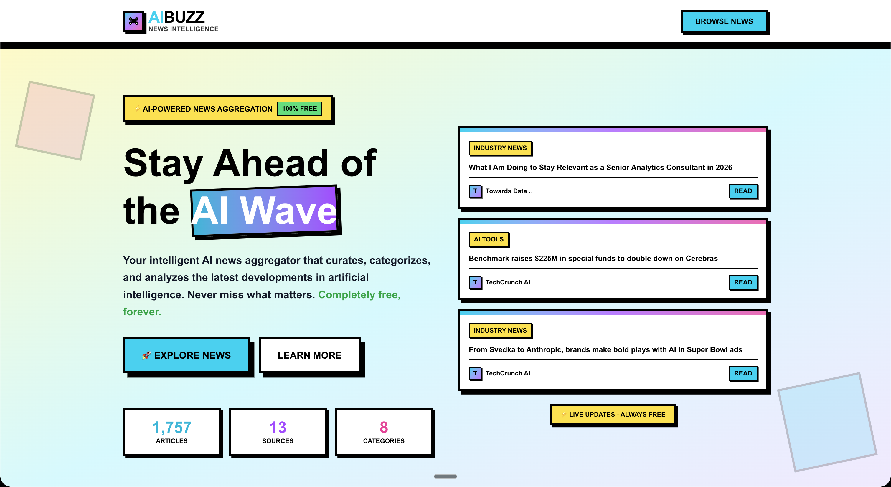 AIBUZZ AI news aggregator — live demo screenshot